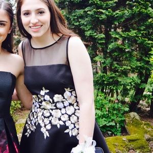 Black with embroidered flowers cocktail dress